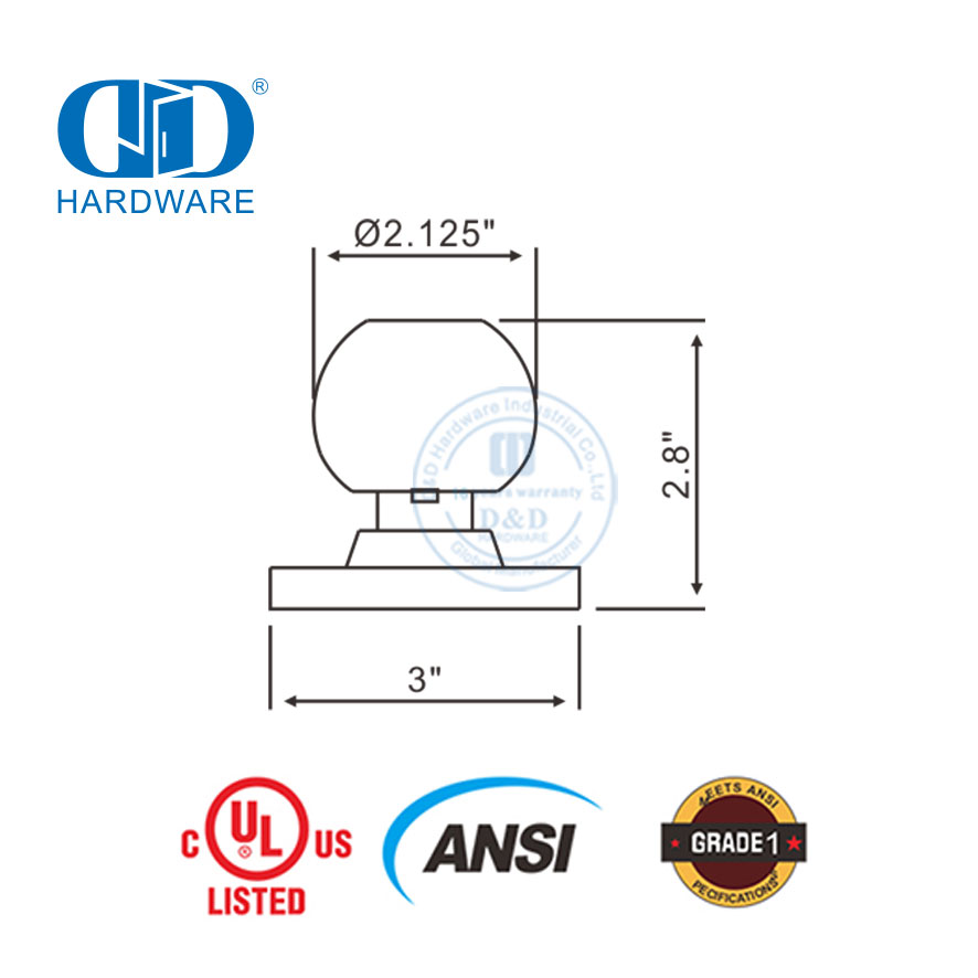 Frequently Used High Quality ANSI Grade 2 UL Fireproof Tubular Ball Privacy Function Lockable Lock For Wooden Metal Door Lockset-DDLK012