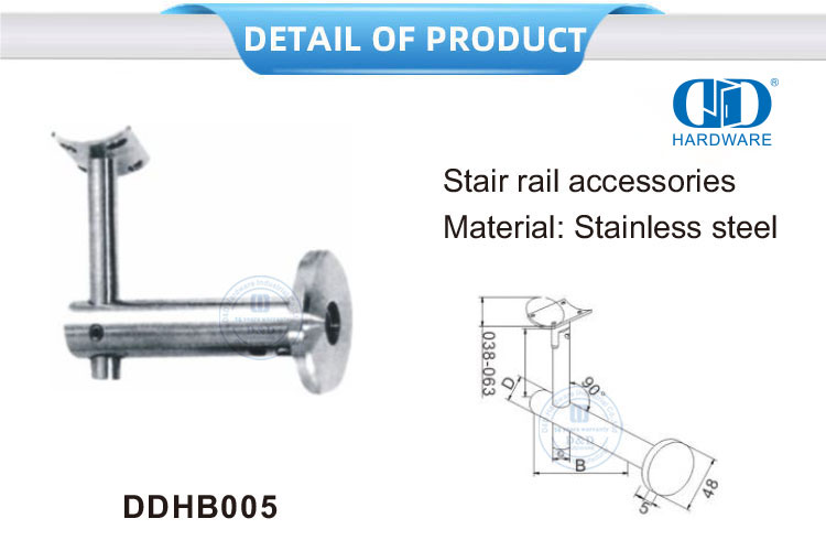 Staircases Stairs Accessories Stainless Steel Glass Fitting Railing Bracket Wall Handrail Bracket-DDHB005