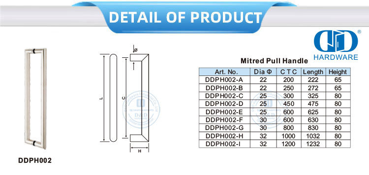 Stainless Steel Wooden Large Square Round Glass Hardware Mitred Pull Handle-DDPH002