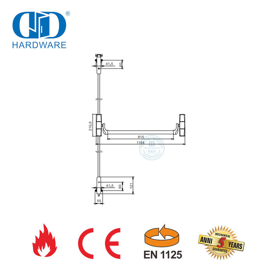 HIgh Security Stainless Steel CE Fire Resistance Panic Exit Device With Warranty Push Rod Lock For Emergency Exit Metal Door-DDPD048-CE