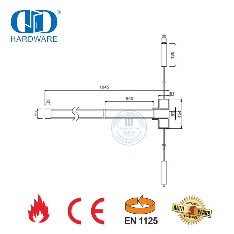 Anti Panic Bar Stainless Steel CE EN1125 Fireproof Exit Door Panic Bar Push Bar For Emergency Commercial Wooden Door-DDPD049-CE