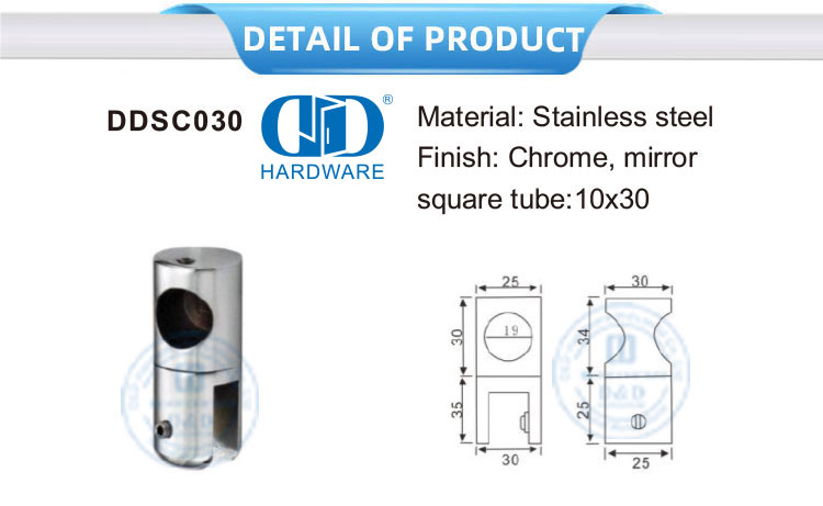 Stainless Steel Adjustable Tube Corner Clamp Clip Connector Commercial Shower Cubicle System-DDSC030