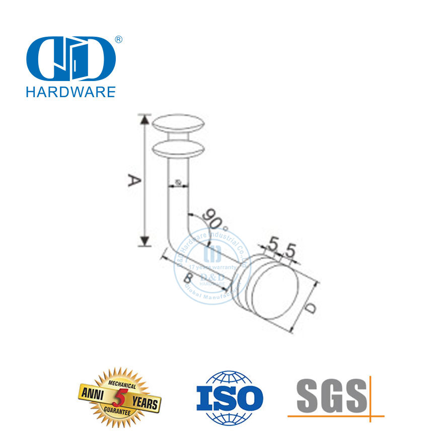 Manufacturer Stainless Steel Door Fitting Glass Stair Balustrade Railing Handrail Bracket-DDHB001