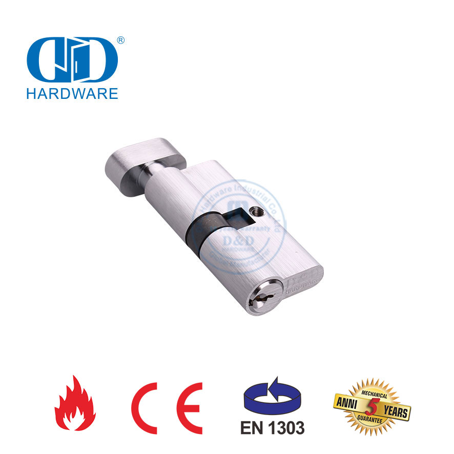 EN 1303 Satin Chrome Thumb Turn Lock Cylinder with Key-DDLC004-70mm-SC