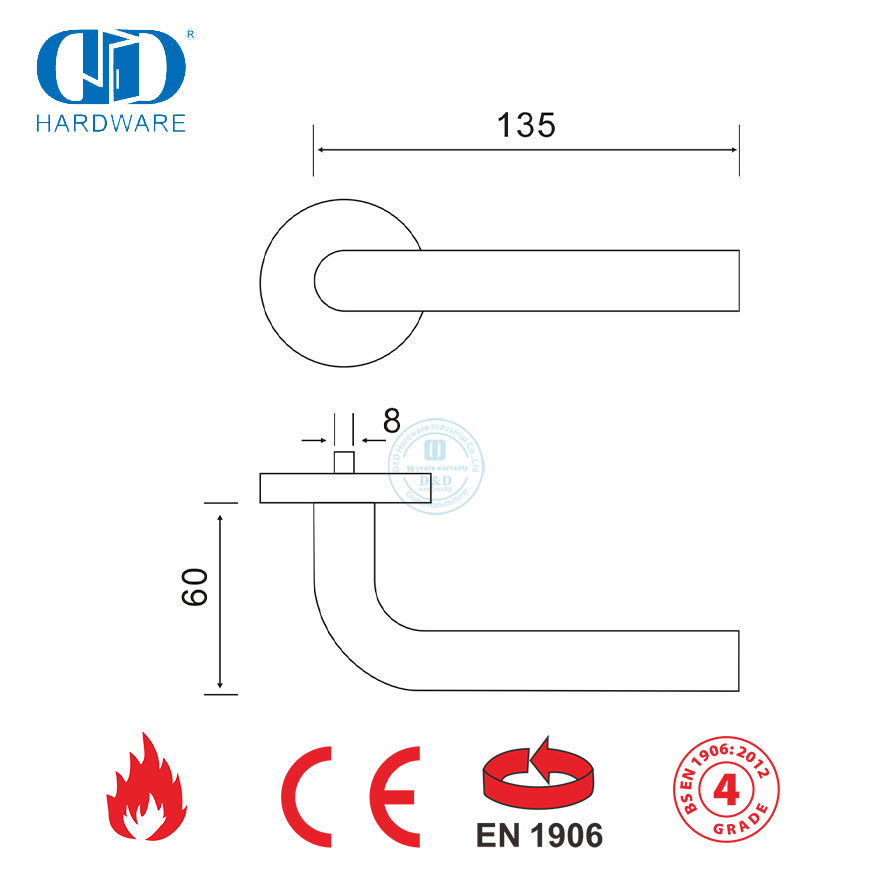 SUS 304 No Spring EN 1906 Grade 4 Lever Door Handle-DDTH002-SSS