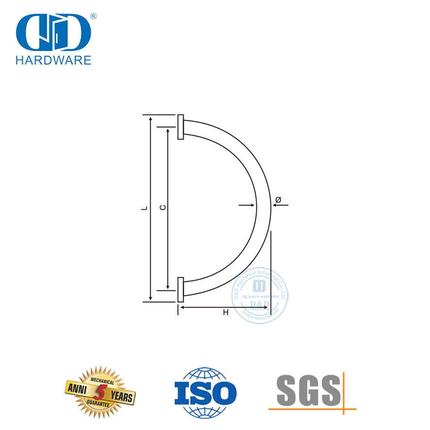 Customized Special Circular Shape Stainless Steel Shower Room Office Building Tempered Glass Door Handle-DDPH008