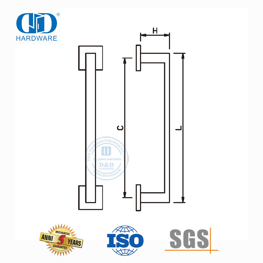 Satin Finish Stainless Steel Square Push Single Side Pull Handle for Commercial Glass Metal Doors-DDPH035