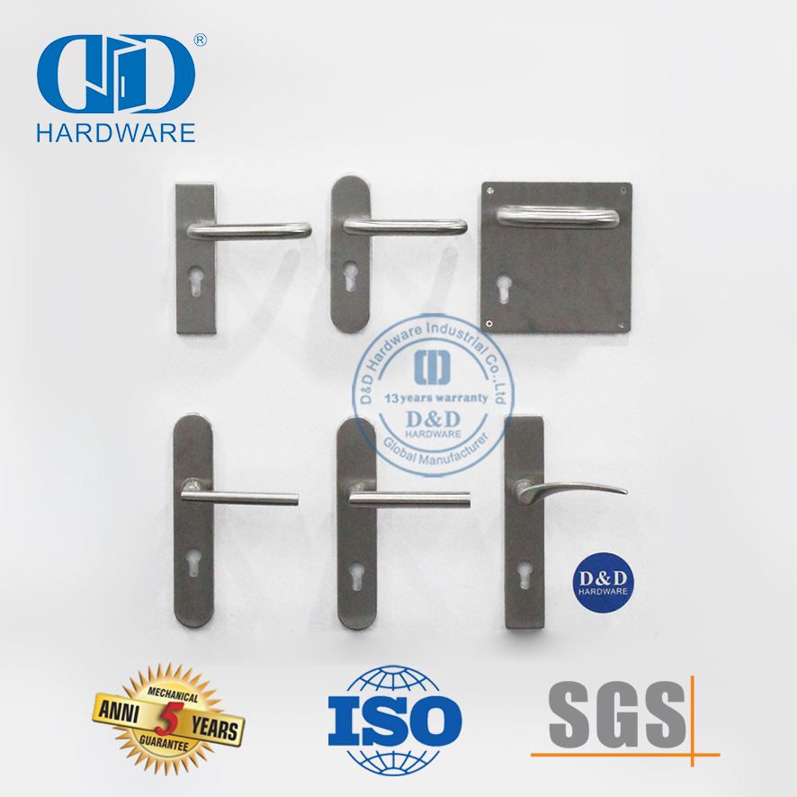 Silver Finish Stainless Steel Door Lever Handle with Plate for Metal Door-DDTP001-MB