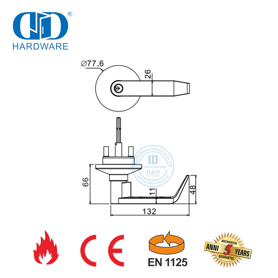 Haevy Duty Stainless Steel CE Fireproof Panic Bar Outer Lever Trim Panic Lock Device For Emergency Wooden Metal Door-DDPD012-B-CE