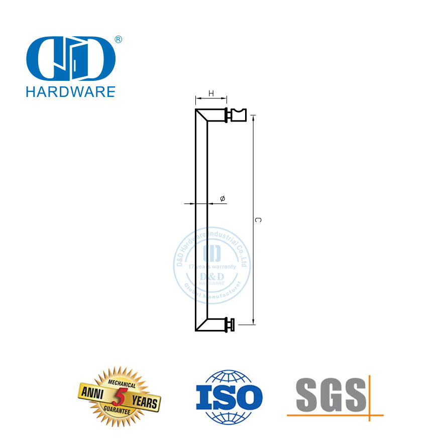 Stainless Steel Shower Room Handle Glass Door Accessory Single Side Bathroom Door Pull Handle-DDPH042