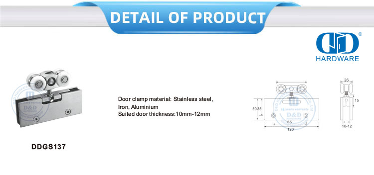 China Manufacturer Door Clamp Stainless Steel Iron Shower Door Roller Sliding Door Tube Glass Hardware For Bathroom-DDGS137