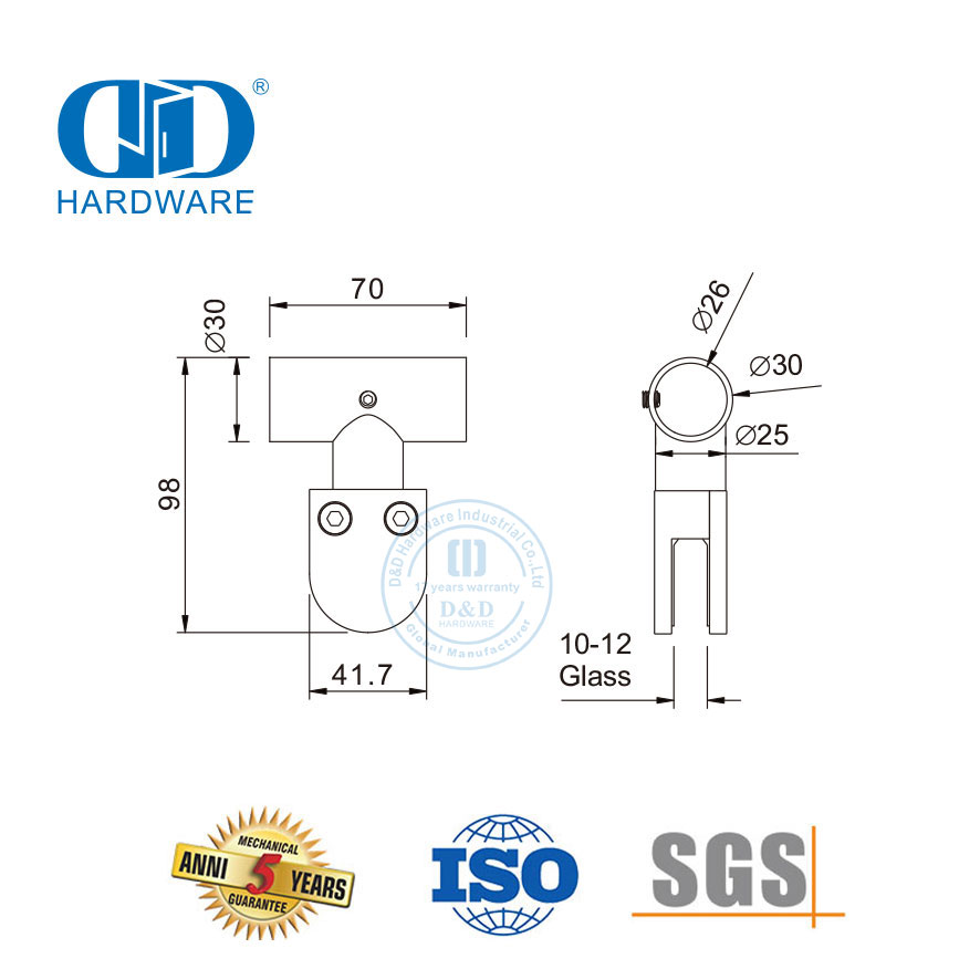 Stainless Steel Shower Hinge Connector Glass Wall Corner Connector Patch Fitting Glass Top Clamp-DDWC002