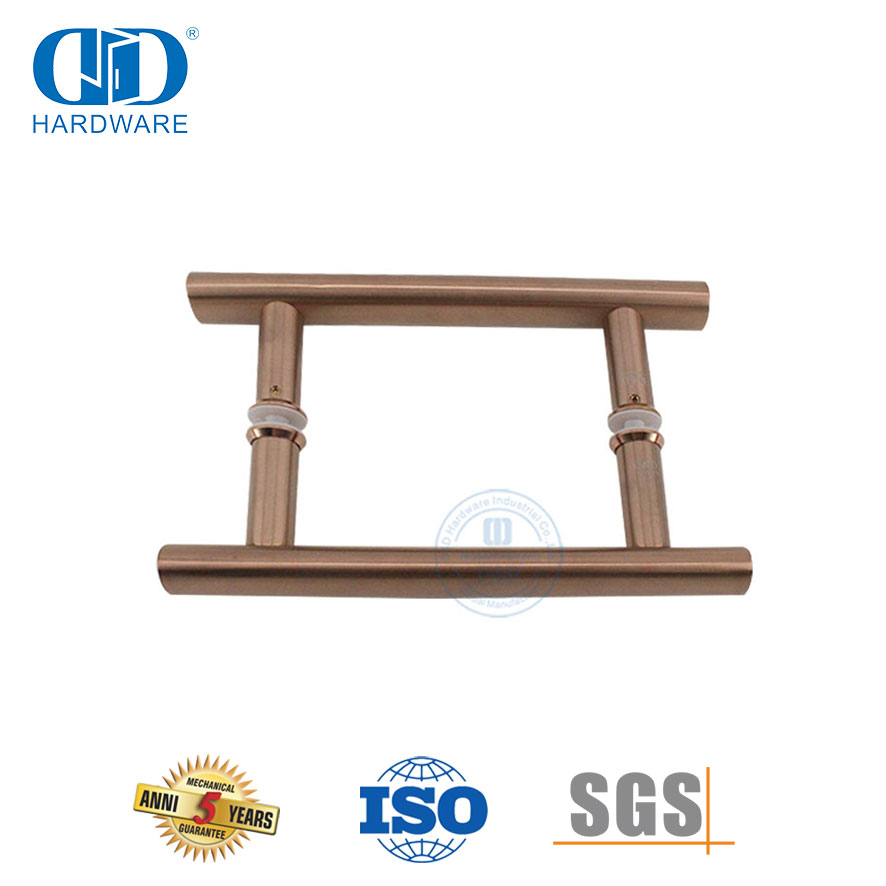 Office Furniture Rose Gold Circular Tube H-Shaped Stainless Steel 201 Shower Sliding Glass Door Handle-DDPH001-A Φ25-RG