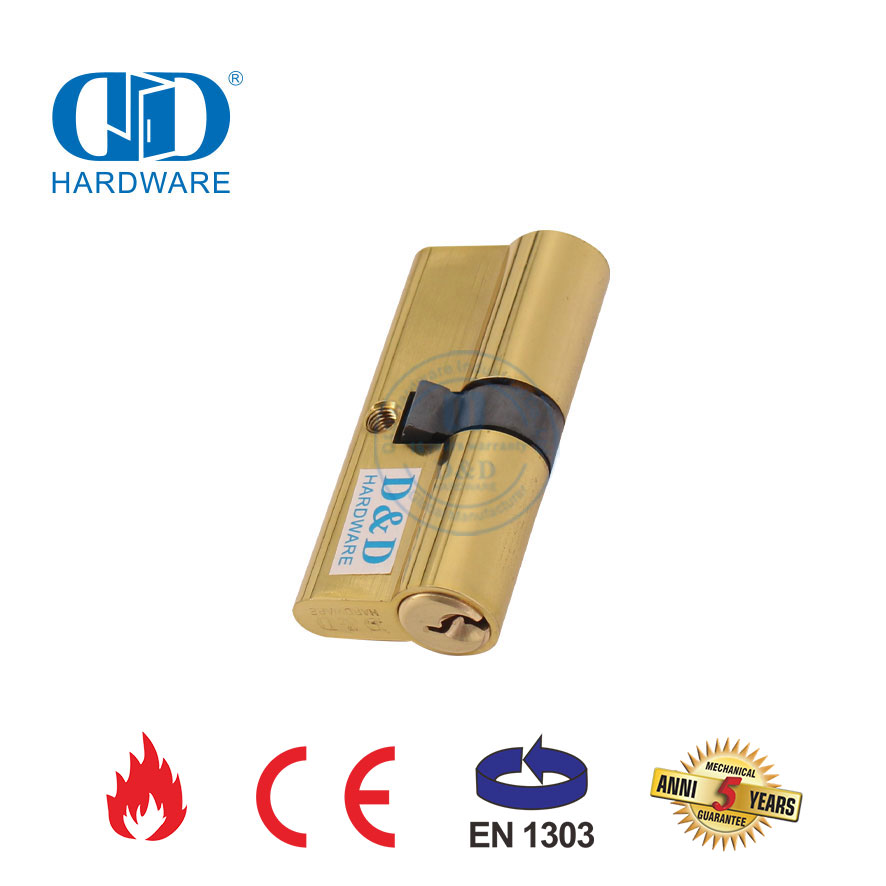 EN 1303 Polished Brass Double Key Lock Cylinder for Wooden Door-DDLC003-60mm-PB