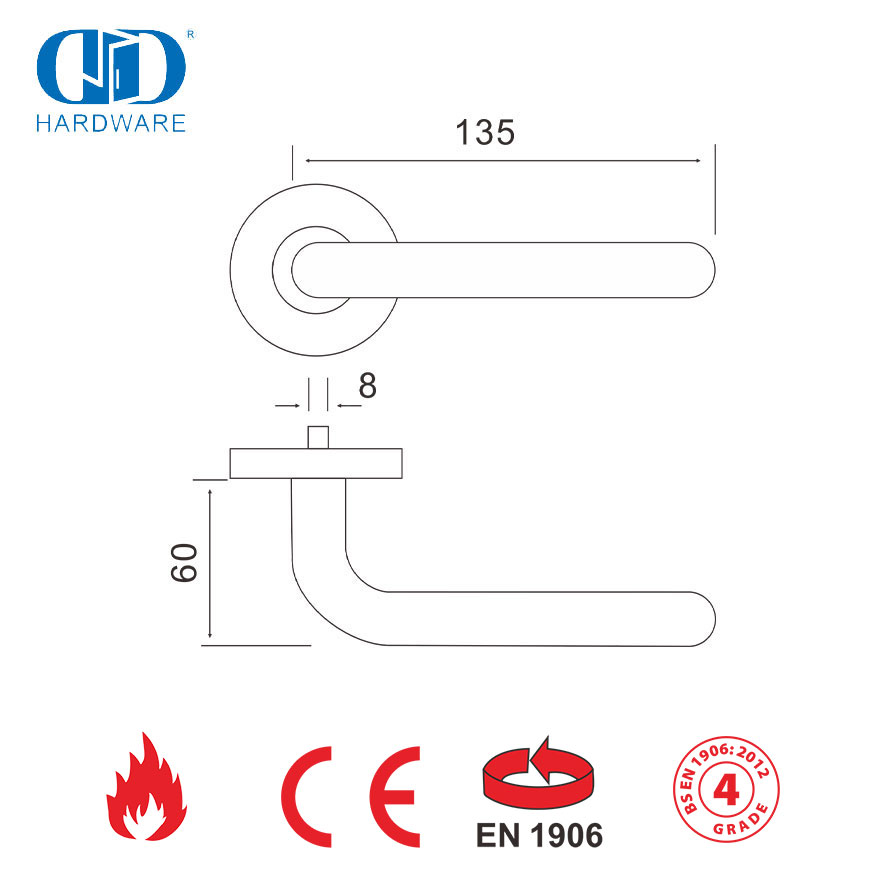 BS EN 1906 Certificated L Shape Front Outside Door Handle-DDTH010-SSS