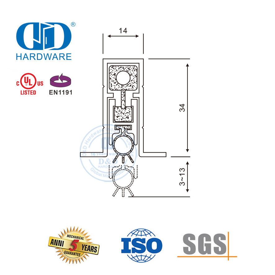 CE Door Furniture Hardware Silver Wind Dust Proof Weather Stripping Fully Mortised Security Drop Sliding Door Bottom Seal-DDBS002