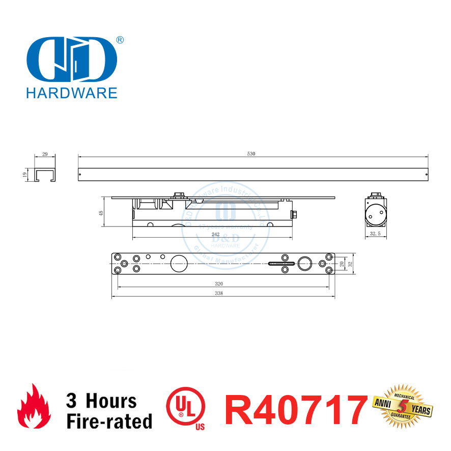 UL Certification 3 Hours Fireproof Economical Aluminum Automatic Back Check Exterior Door Closer-DDDC053