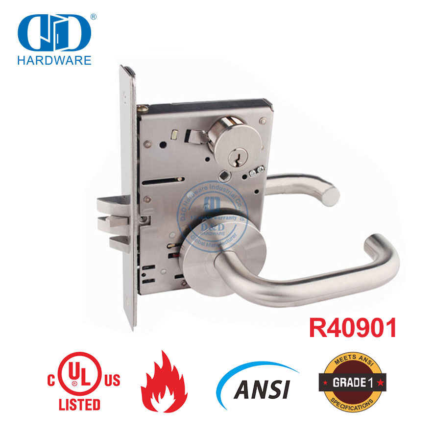 American Standard UL Listed Fireproof ANSI Stainless Steel Solid Cylinder Wardrobe Front Door Mortise Lock -DDAL05