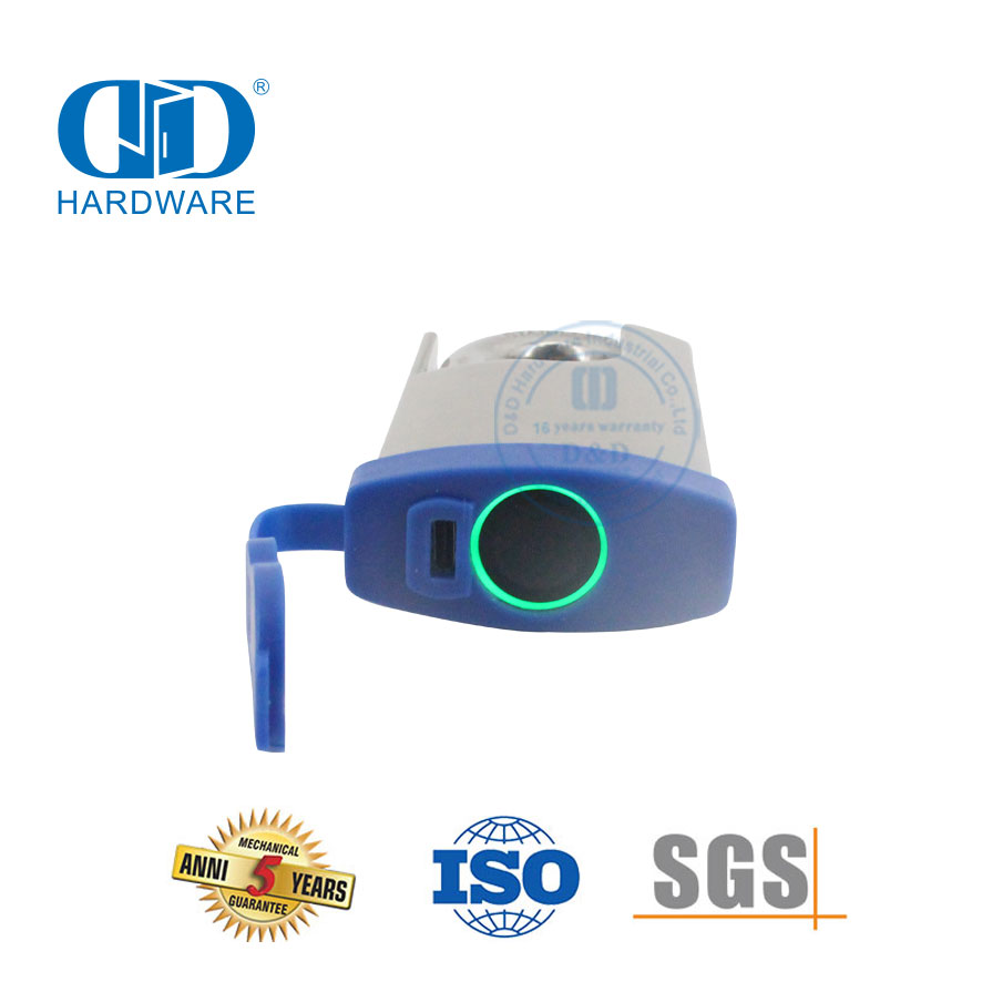 Maximum Security Stainless Steel Brass Anti-Theft Heat Resistant Fingerprint Biometric USB Charging Wooden Steel Door Padlock-DDPL0013-50mm