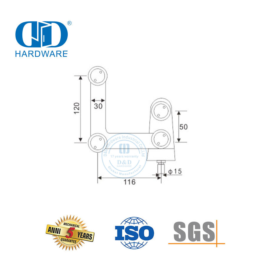 Stainless Steel Glass Mounted Glass Connector Fitting Side Panel Piovt Glass Hardware-DDGP010