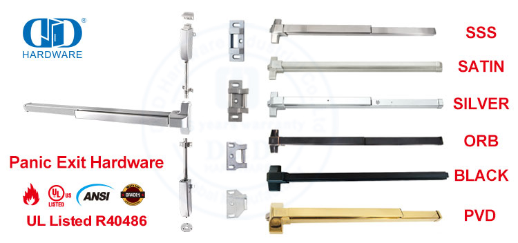 Stainless Steel CE EN1125 Fire Rated Panic Bar with Latche Bolt Lock Bar For Single Double Door-DDPD022-CE