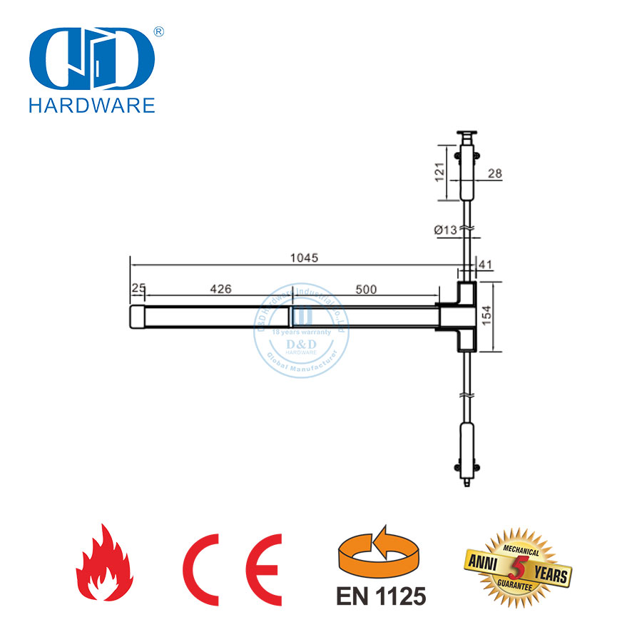 CE UL Fire Resistance Stainless Steel Panic Lock Device Bar Panic Exit Lock For Commercial Emergency Exit Door-DDPD027-CE