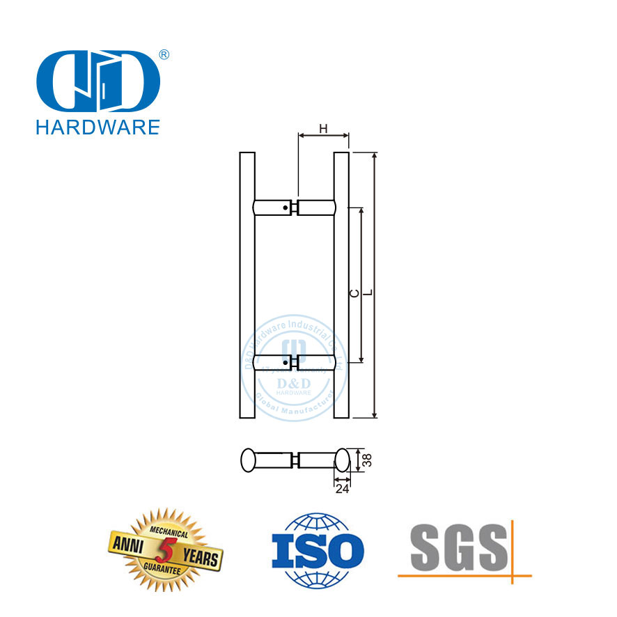 Multiple Application Stainless Steel Main Door Glass Wooden Metal Door Hardware Oval Shape T Bar Pull Handle-DDPH037