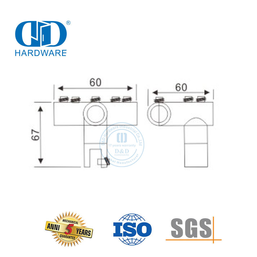 Hardware Manufacture Stainless Steel 90 Degree 3 Way Tee Rail Connector Commercial Shower Cubicle System-DDSC041
