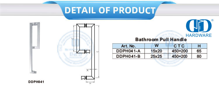 Stainless Steel Commercial Sliding Glass Door Hardware Door Fittings Bathroom Pull Handle-DDPH041