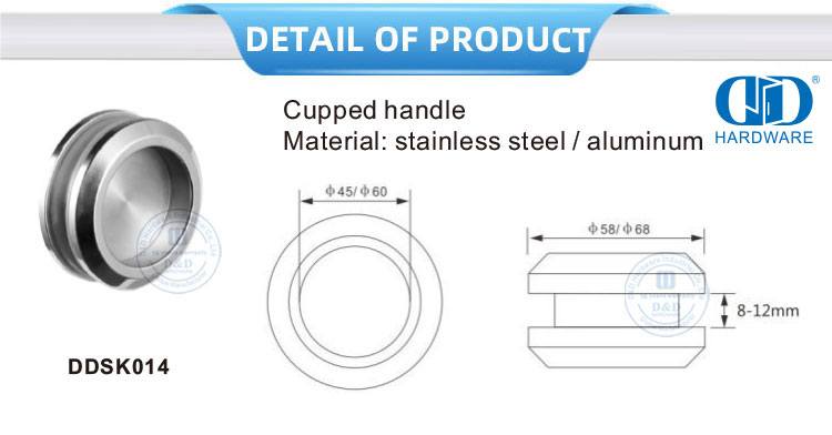 Fashion Design Mirror Satin Finish Glass Sliding Door Hardware Cupped Handle Glass Sliding Door Lock-DDSK014