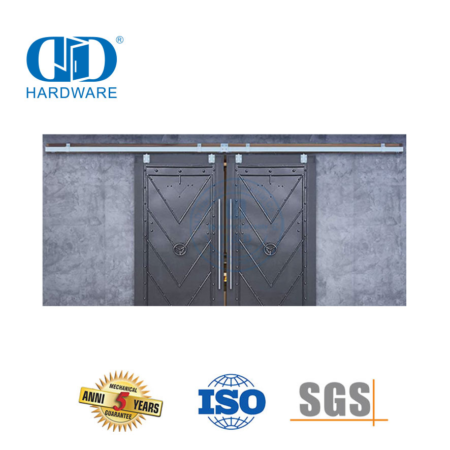 Stainless Steel Pocket Door Hardware Wall Mounted Double Slide Heavy Duty Barn Door Hardware Roller Gear Kit-DDBD039