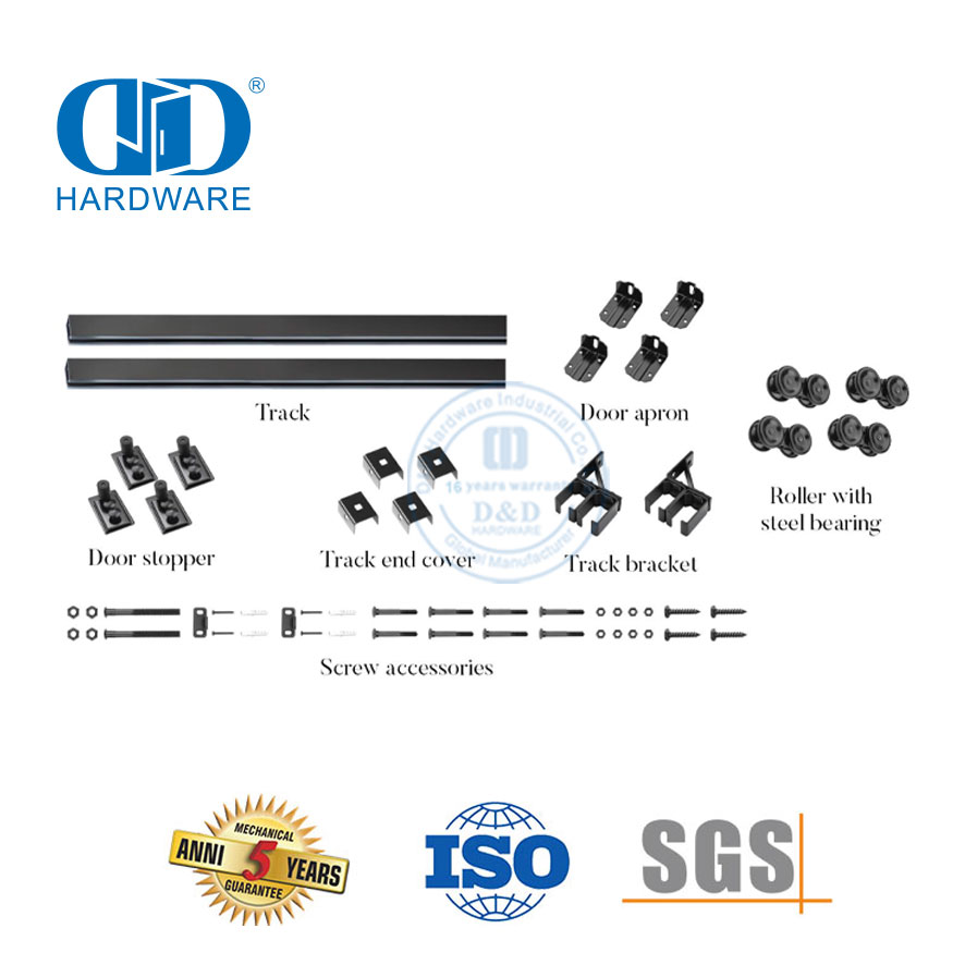 Stainless Steel Black Heavy Duty Double Sliding Door Hardware Bypass Barn Door Hardware Apartment Kit-DDBD041