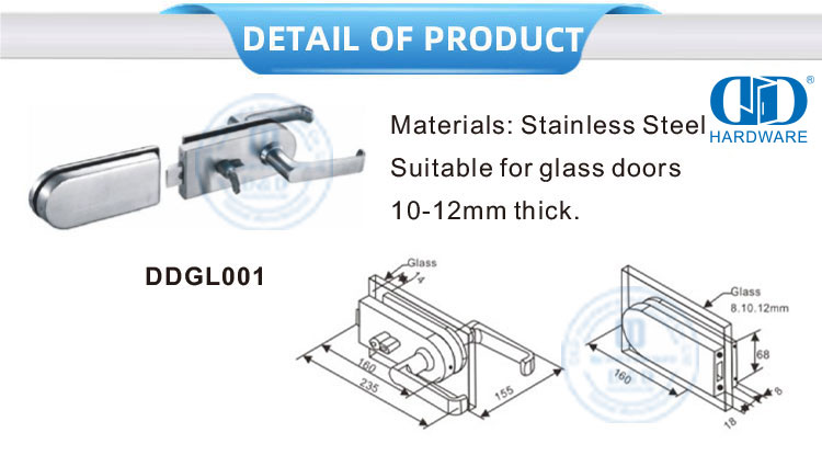 Stainless Steel Corner Lock Hardware Fitting Glass Door Handle Patch Fittings Key Lock-DDGL001