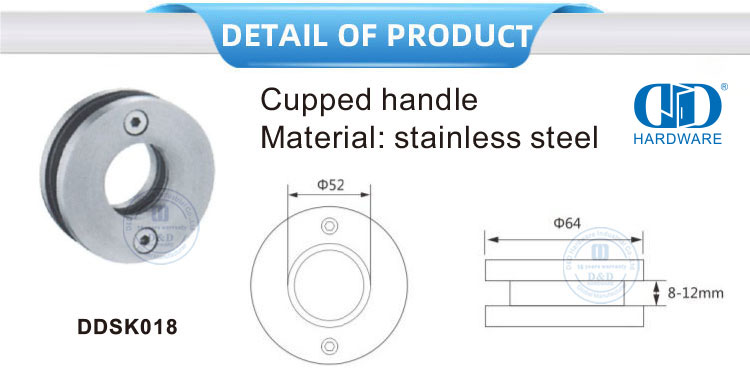 Round Type Stainless Steel Furniture Accessories Glass Sliding Door Cupped Handle-DDSK018