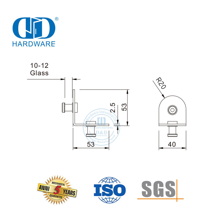 Stainless Steel Restroom Accessories Shower Hinge Connector Glass Wall Corner Clip Fitting Connector-DDWC001