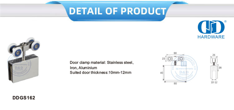 Stainless Steel Door Clamp Sliding Door Hanging Roller Glass Fitting Accessories Set For Bathroom-DDGS162