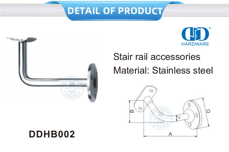 Support Bracket Stainless Steel Stair Rail Accessories Glass Door Hardware Handrail Bracket-DDHB002