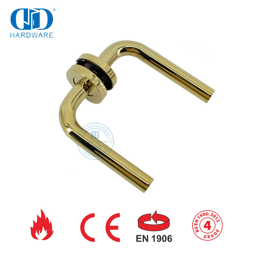 Polished Brass Mirror Golden EN 1906 Tubular Type Door Handle-DDTH002-PB