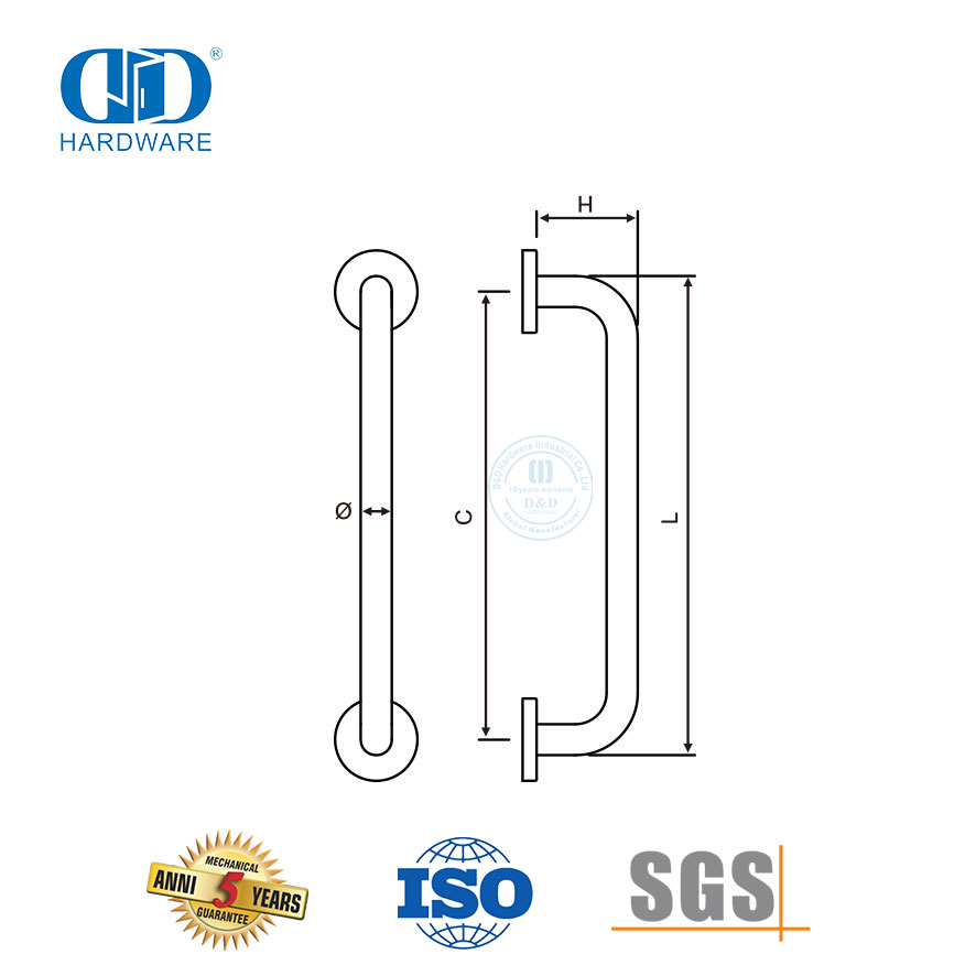  Round Stainless Steel Bathroom Single Towel Rail Bathroom Accessories Pull Handle-DDPH019