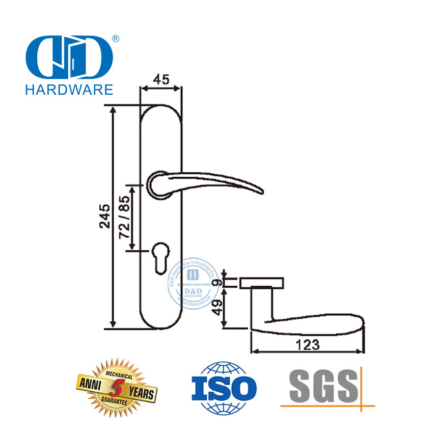 Stainless Steel Heavy Duty Mortise Entry Lock Lever Handle with Plate-DDTP006