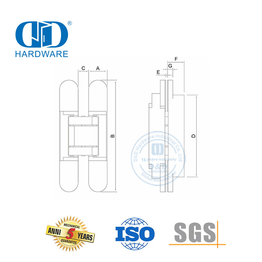 High Security Zinc Alloy 3D Concealed Invisible Furniture Closet Wardrobe Hardware Non-handed Pivot Double Door Hinge-DDCH008-G80