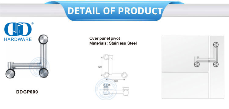 Stainless Steel Glass Wall Corner Swing Door Fitting Over Panel Pivot Glass Hardware-DDGP009