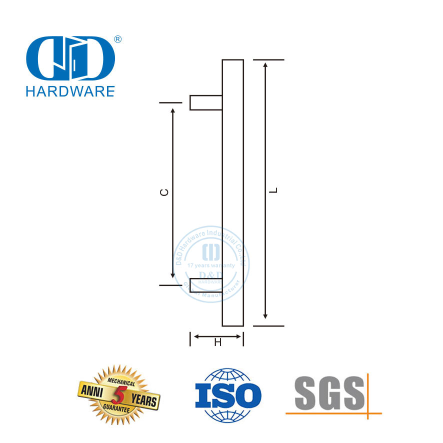 Stainless Steel Door Accessories Glass Door Fitting Square T Shape Pull Handle-DDPH016