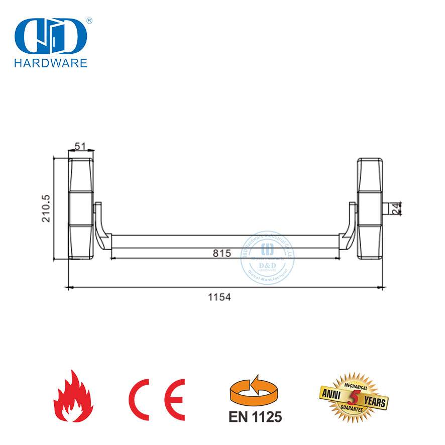 Durable Hardware System Stainless Steel CE Fireproof Cross Bar Panic Exit Hardware For Apartment School Door-DDPD047-CE