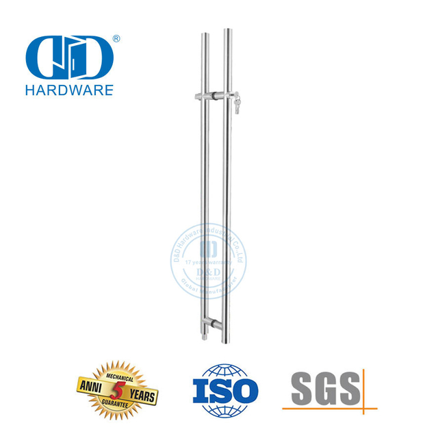 Long Double Sided Stainless Steel Glass Hardware Fittings Glass Door Key Locking Locks Pull Handle with Schlage Lock-DDPH039