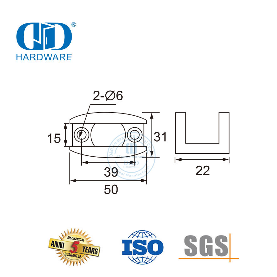 Stainless Steel Glass Fittings Sliding Door Hardware Shimmy Arrester-DDSL001-7