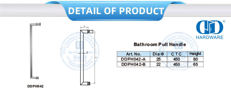 Stainless Steel Shower Room Handle Glass Door Accessory Single Side Bathroom Door Pull Handle-DDPH042