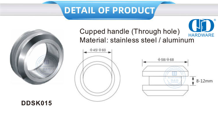 Furniture Accessories Stainless Steel Handle Knob Glass Hardware Fitting Aluminum Through Hole Cupped Handle-DDSK015