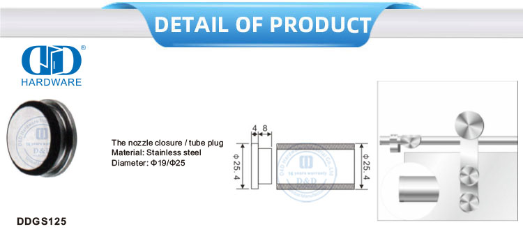 The Nozzle Closure Tube Plug Stainless Steel Glass Hardware Glass Accessories Set Sliding Door Tube For Bathroom Lavatory-DDGS125