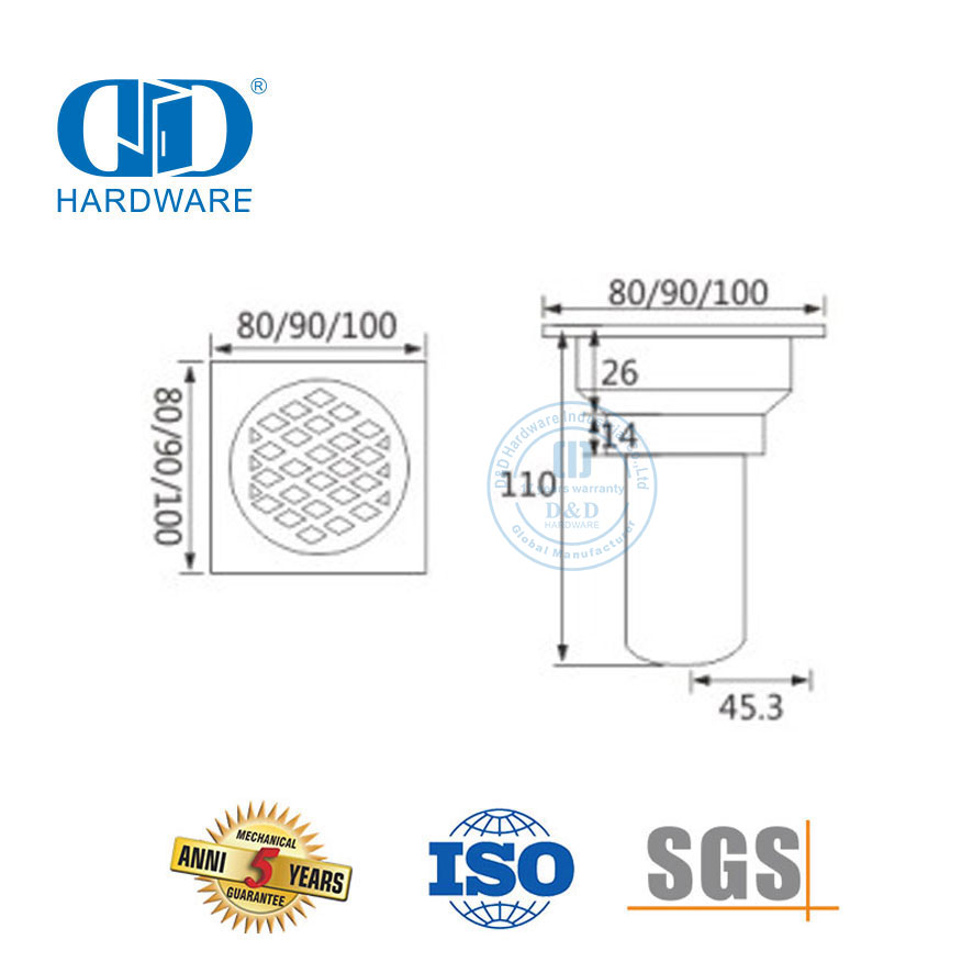 Stainless Steel Chrome Plated Bathroom Accessories Hotel Apartment Commercial Floor Drain-DDFD0013